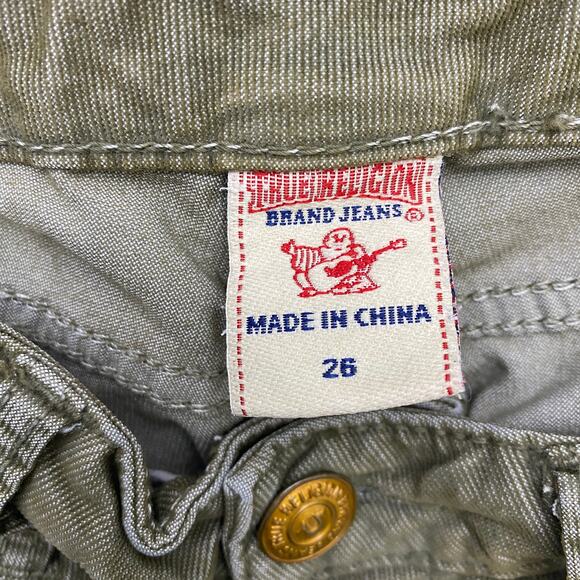 True Religion Olive Green Corduroy Pants Womens 26 Ankle Distressed Low Rise - Picture 3 of 10